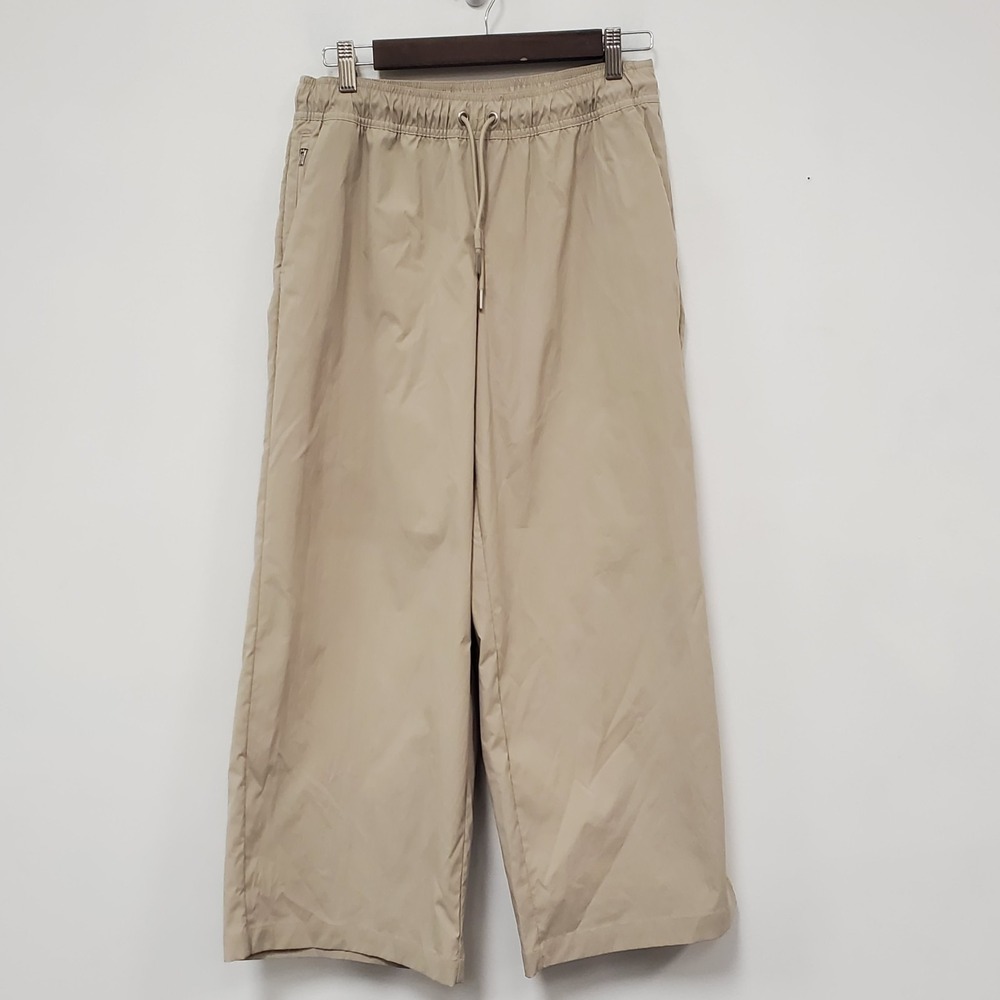 Athleta Womens Midday Wide Leg Cropped Pants Size S Petite Beige Drawstring